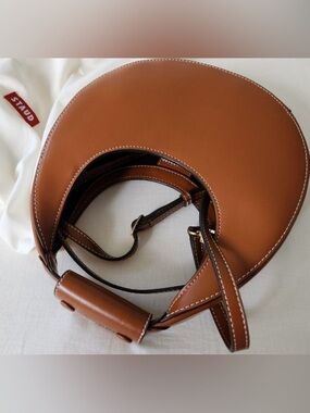 STAUD Brown Crescent Leather Shoulder Bag